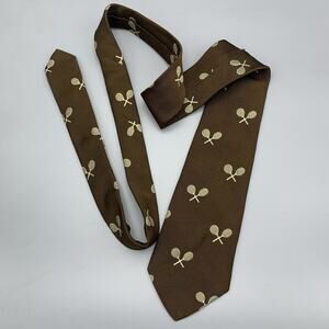Robert Talbott Necktie Vintage Brown Beige English Repp Silk Dacron Tennis Tie
